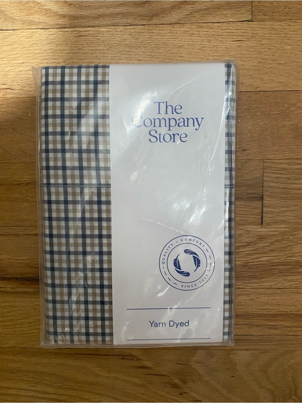 The Company Store Navy and Tan Plaid Yarn-Dyed Pillowcase Set